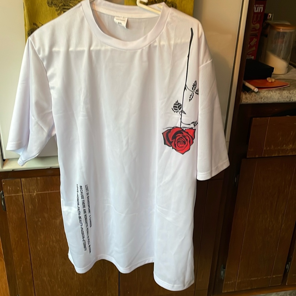 White polyester tee never worn or washed